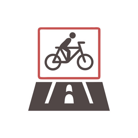 A minimal road sign depicting a cyclist on a black background graphic element