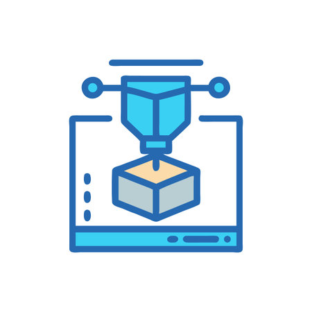 3D printing technology concept in flat design with blue and orange color palette
