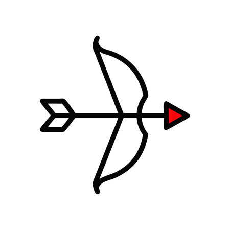 Graphic Illustration of Bow and Arrow on Black Background with Red Arrowhead for Valentine'sのイラスト素材