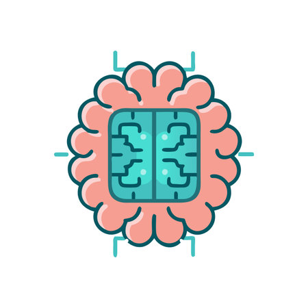 Artificial Intelligence Brain with Circuitry in Flat Style Depicting Technology Innovation and...