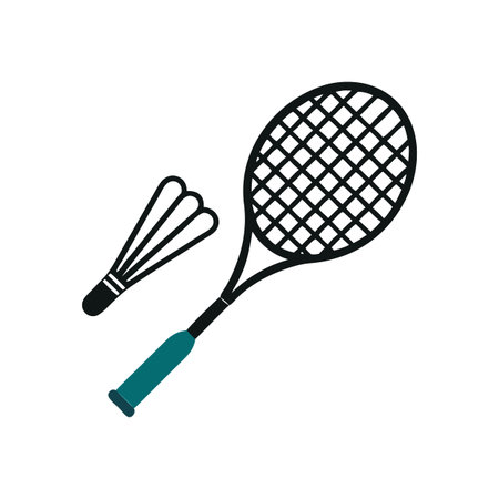 Minimalist Illustration of a Badminton Racket and Shuttlecock on a Black Background