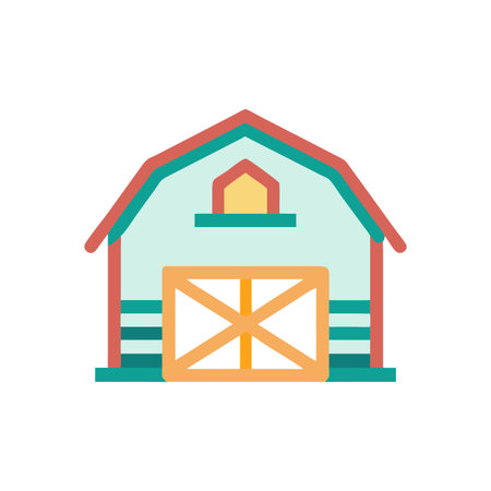 Flat vector illustration of a barn with a wooden door against a black background