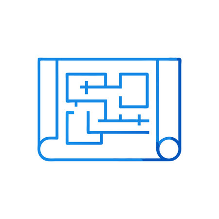 Blue architectural blueprint outline of a modern building layout on black background