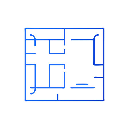 Bright blue floor plan illustration on black background showcasing architectural layout and design...