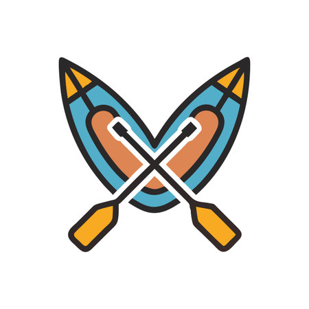 Crossed Kayaks and Paddles Icon in Minimalist Style Depicted on Black Background