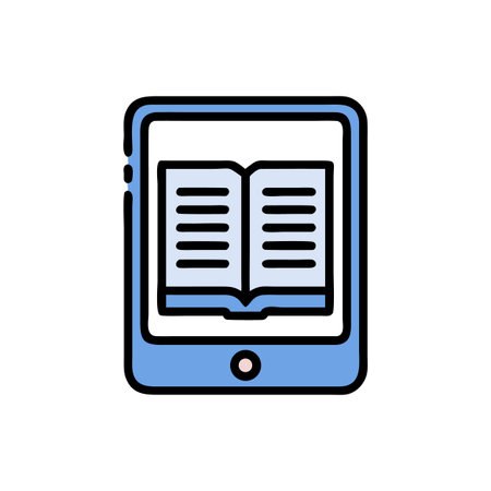 Digital E-Reader with Open Book Symbol Flat Design
