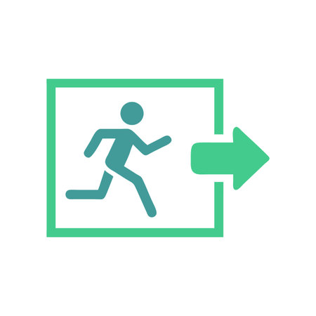 Emergency Exit Sign Symbol with Running Figure and Directional Arrow on Black