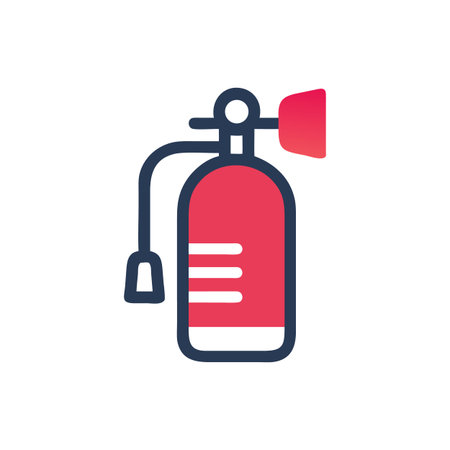 Illustration of a bright red fire extinguisher with navy blue outlines on a black background.