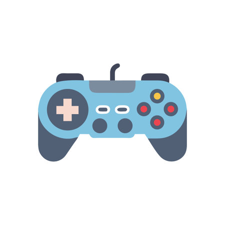 Stylized blue video game controller against black background representing gaming and interactive...