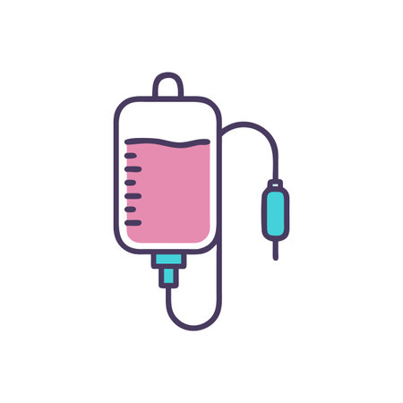 Modern flat design style IV drip infusion graphic with pink and turquoise liquid