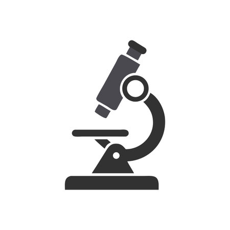 Gray Microscope Icon Illustration on Black Background, Symbolizing Scientific Research and Discovery