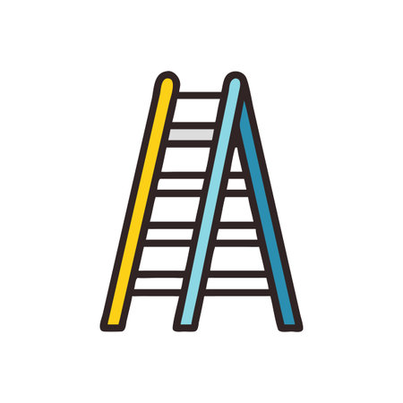 Brightly colored cartoon ladder with yellow and blue sides on a black background