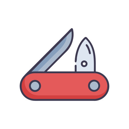 Illustration of a pocket knife with blade open and additional tools visible against black background