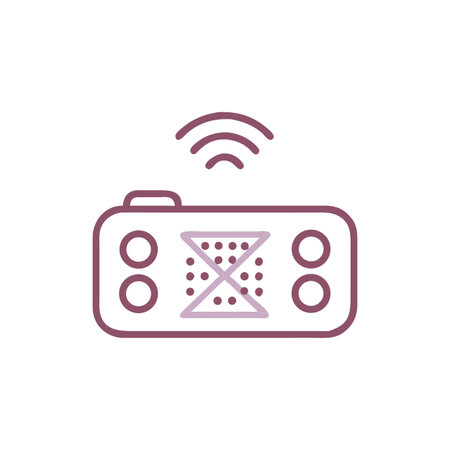 Modern digital hourglass icon with wireless connection in retro mauve color palette