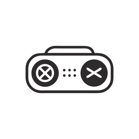 Minimalist grey boombox vector illustration on black background for retro music themes