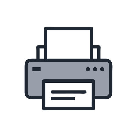 Simple printer icon on black background, depicting document printing and office equipment