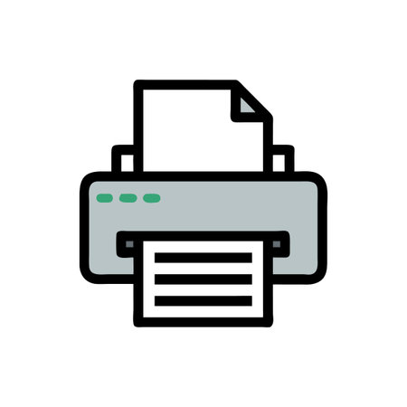 Flat design style vector icon of a printer with black background