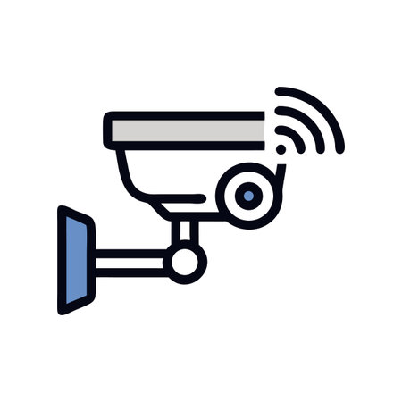 Modern surveillance camera icon design, monitoring with wireless connection, outline style on black...