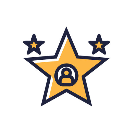 Stylized person icon in a star with two smaller stars on black background