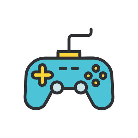 Stylized Blue Game Controller with Yellow Accents and Black Outline on a Black Background