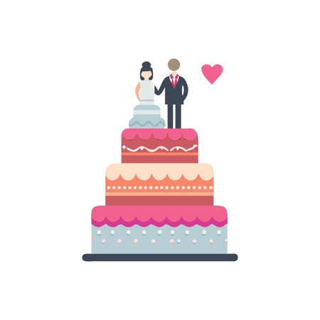 Stylized Wedding Cake with Bride and Groom Topper and a Pink Heart