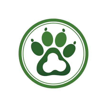 Green Paw Print Logo in a Circle Design on a Black Backgroundのイラスト素材