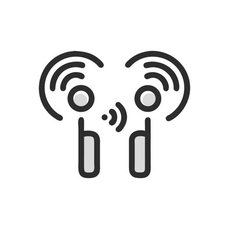 Wireless Earbuds Graphic Icon with Sound Waves on Black Background for Modern Communication