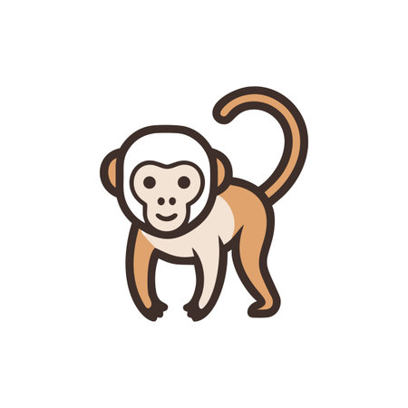 Stylized Monkey Illustration with Outlines and Neutral Colors on Black Background
