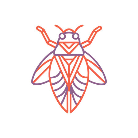 Geometric Insect Illustration on Black Background with Orange and Purple Outline Accents