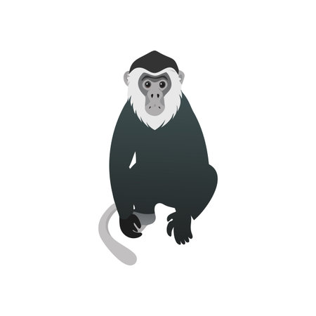 Illustration of a White-Cheeked Gibbon Sitting with a Black Background and Flat Design