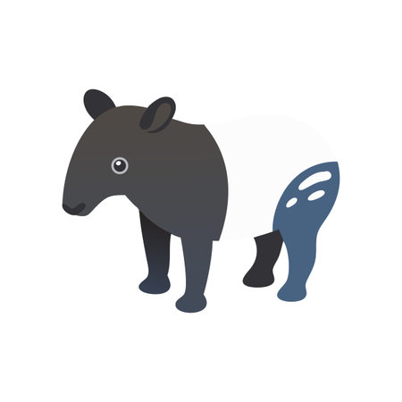 Malayan Tapir Illustration Showing Distinct Coloration Against Black Background in Minimalist Style