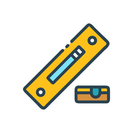 Isolated yellow spirit level and case on black background for DIY and construction