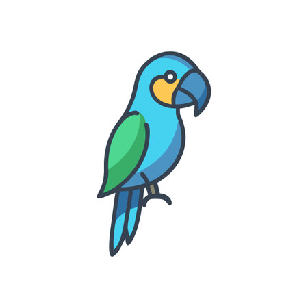 Colorful blue parrot icon isolated against a black background in a flat design style
