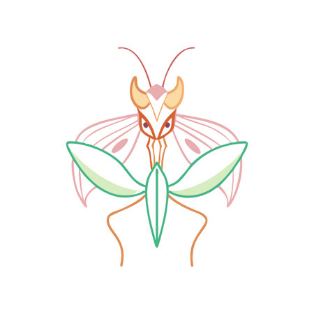 Stylized praying mantis illustration with clean lines on a black background for stock use