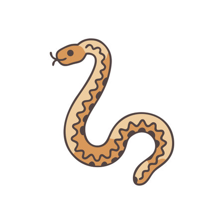 Cartoon snake illustration against black backdrop, animal character art for children's book or pet...