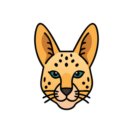 Stylized Serval Cat Portrait with Geometric Shapes and Striking Color Palette on Black Background