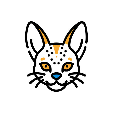 Minimalistic cat head vector graphic against black background with yellow and blue accents