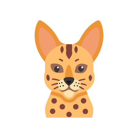 Savannah cat portrait illustration with unique patterns and flat graphic design style over black...