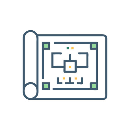Blueprint Layout Plan Vector Illustration with Blue, Green, and Yellow Elements