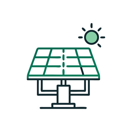 Stylized solar panel graphic illustration for sustainable energy production and environmental...