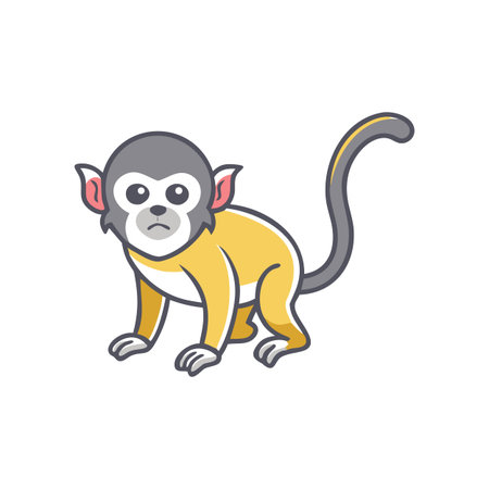 Stylized Squirrel Monkey Cartoon Illustration on Black Background for Mascot or Children's Design