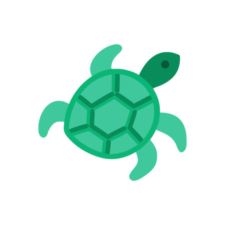 Flat vector illustration of a green sea turtle swimming on a black background