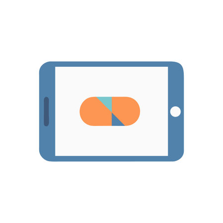 Online pharmacy app featuring medication on a tablet, prescription management platform visualization