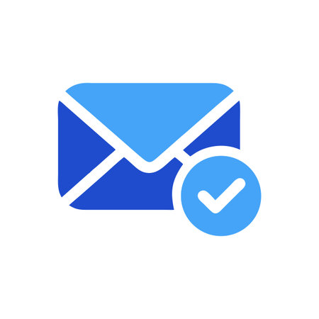 Blue Email Icon with Check Mark, Symbolizing Successful Delivery and Task Completion