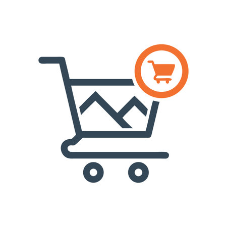 Shopping cart icon with notification circle isolated on black background symbolizing online commerce and sales