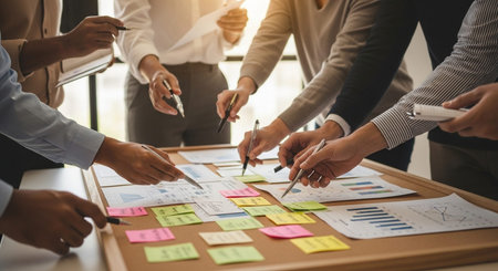 Corporate Teamwork and Collaboration with Business Professionals in Modern Office Setting