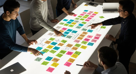 Corporate Teamwork and Collaboration with Business Professionals in Modern Office Setting
