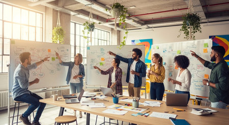 Corporate Teamwork and Collaboration with Business Professionals in Modern Office Setting