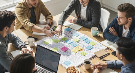 Corporate Teamwork and Collaboration with Business Professionals in Modern Office Setting