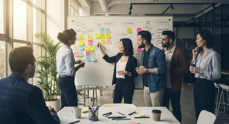 Corporate Teamwork and Collaboration with Business Professionals in Modern Office Setting